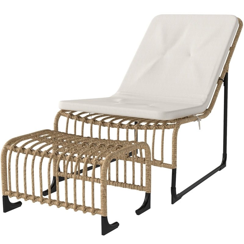 1a91b0f6-66b4-4c4a-b960-434868bac4e1 Rattan Relaxsessel mit Fußhocker, Outdoor Rattanstuhl Gartenstuhl für Garten, Balkon, Terrasse, Naturholz – Bild 1