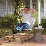 Rattan Relaxsessel mit Fußhocker, Outdoor Rattanstuhl Gartenstuhl für Garten, Balkon, Terrasse, Naturholz – Bild 2