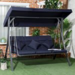 Hollywoodschaukel 3-Sitzer, bis 270 kg belastbar, Schaukelbank mit verstellbarem Sonnendach, Gartenschaukel mit Kissen – Bild 2