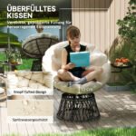 Papasansessel Rattan 360° drehbar Korbsessel mit Kissen Durchmesser 90 cm, für Wohnzimmer, Garten, Balkon, Beige – Bild 6