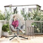 Hängesessel mit Gestell, Eiförmiger Hängeschaukel mit weichem, Outdoor, Terrasse, Garten, Hellgrau – Bild 2