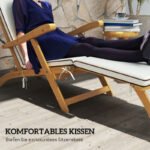 Sonnenliege Holz klappbar Gartenliege mit Fußstütze, Matratze, Gartenstuhl bis 160 kg belastbar, für Garten Urlaub Outdoor Strand Pool, Teak – Bild 5