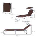 Sonnenliege Gartenliege klappbar mit Sonnenschutz Braun 187x58x36 cm für Terrasse & Balkon – Bild 3