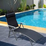 Sonnenliege klappbar Gartenliege mit Kissen, Metall und Stoff Schwarz für Strand und Terrasse – Bild 2