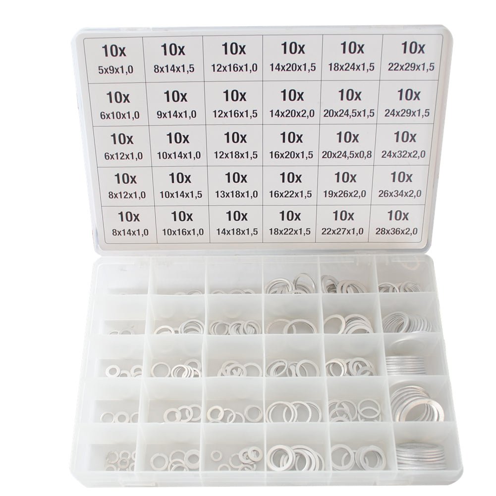 a682871c116fd1306b4a800a963df805_83b0de30-452a-4716-b9d0-e9996a05f61f Aluminium Dichtungsring Unterlegscheiben Sortiment Metrisch für Ölablass 300 Stück – Bild 1
