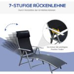 Sonnenliege klappbar Gartenliege mit Kissen, Metall und Stoff Schwarz für Strand und Terrasse – Bild 4