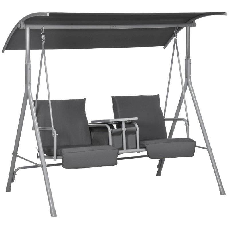 c24c9d74-8c38-43b6-a1e8-a0735b5508b5 Hollywoodschaukel 2-Sitzer Schaukelbank mit Baldachin, Tasche, Gartenschaukel mit Tablett, bis 180 kg Belastbar, für Garten, Balkon, Schwarz – Bild 1