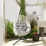 Hängesessel mit Gestell, Eiförmiger Hängeschaukel mit weichem, Outdoor, Terrasse, Garten, Hellgrau – Bild 6
