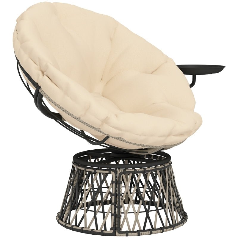 d3841459-6c17-4a5b-85a9-277cef41906f Papasansessel Rattan 360° drehbar Korbsessel mit Kissen Durchmesser 90 cm, für Wohnzimmer, Garten, Balkon, Beige – Bild 1