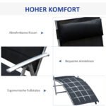 Sonnenliege klappbar Gartenliege mit Kissen, Metall und Stoff Schwarz für Strand und Terrasse – Bild 5