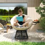 Papasansessel Rattan 360° drehbar Korbsessel mit Kissen Durchmesser 90 cm, für Wohnzimmer, Garten, Balkon, Beige – Bild 2