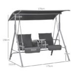Hollywoodschaukel 2-Sitzer Schaukelbank mit Baldachin, Tasche, Gartenschaukel mit Tablett, bis 180 kg Belastbar, für Garten, Balkon, Schwarz – Bild 3