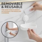 LEVERLOC Seifenschale mit Ablauf für Dusche, MAX Halten 3 KG, Seifenhalter Wandmontage, Seifenschalen ohne Bohren, Seifenhalter mit Saugnapf für Badezimmer, Schwammhalter Küche, Plastik in Weiß 2 Pack – Bild 7